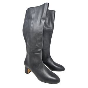 NEW Ann Taylor 8 Black Leather Tall Riding Boot Minimalist Side Zip Goth Career